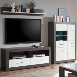 250x100x45 TV Wohnwand in Hochglanz - Istensa II (dreiteilig)