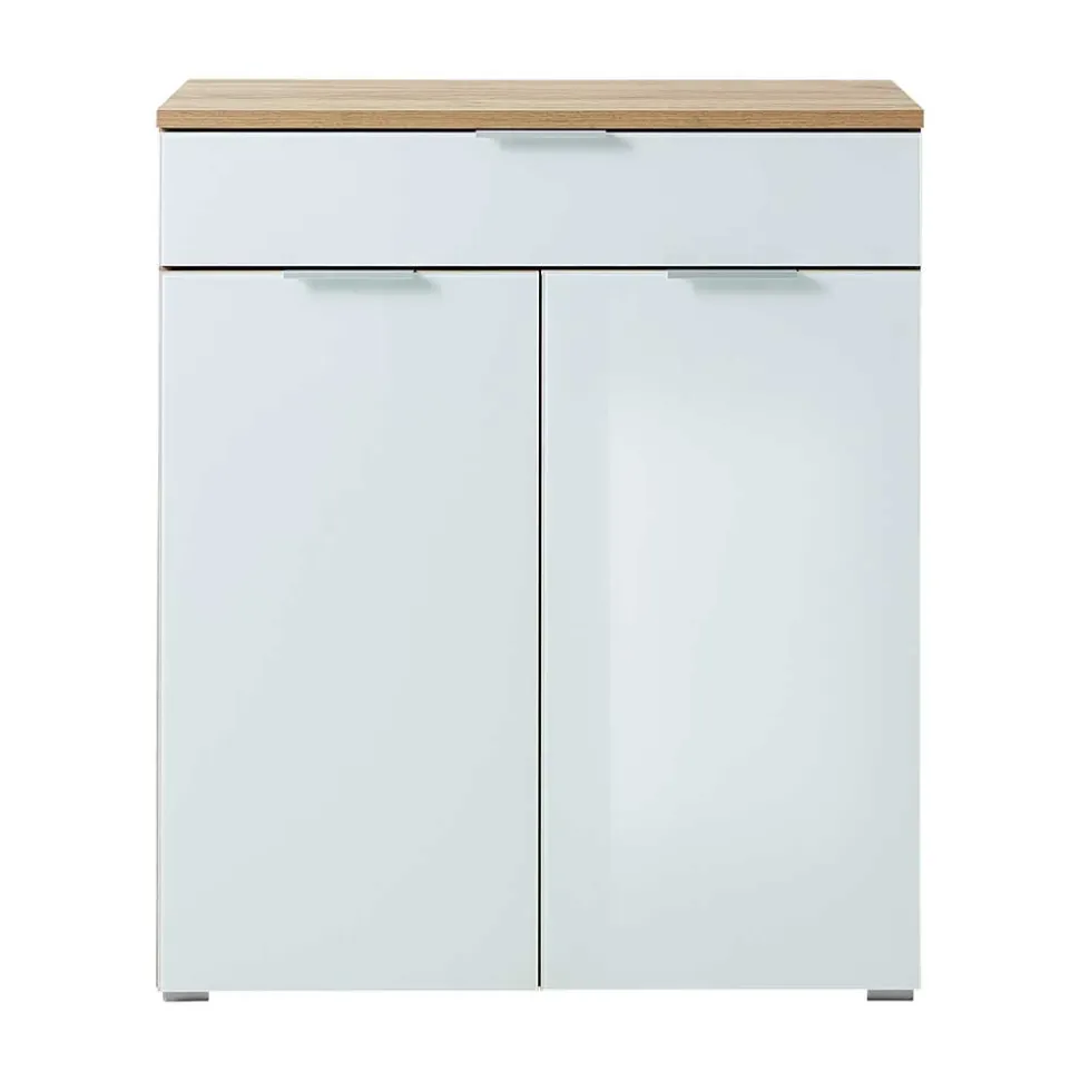 89x105x40 Vertiko in Weiß Glas & Eiche - Reestyl
