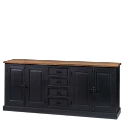 220x96x53 Vintage Design Anrichte in Schwarz - Niovan