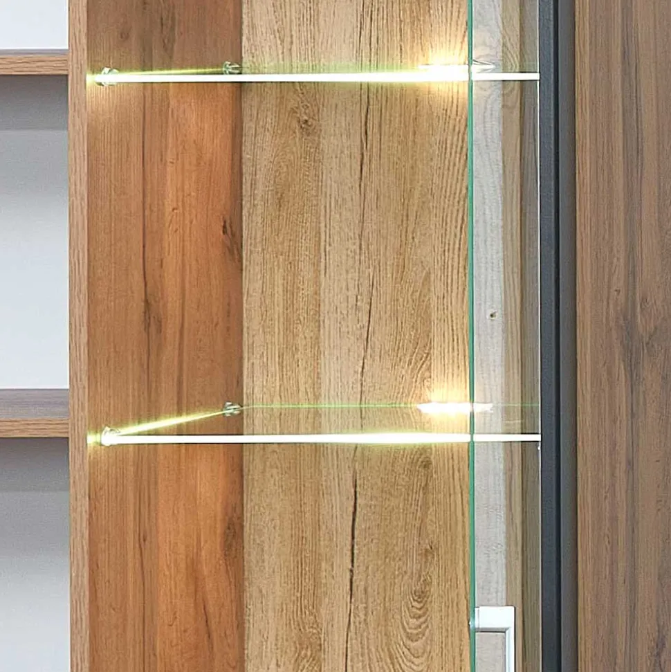 80x208x37 Vitrine in Schwarz & Wildeiche - Kandu