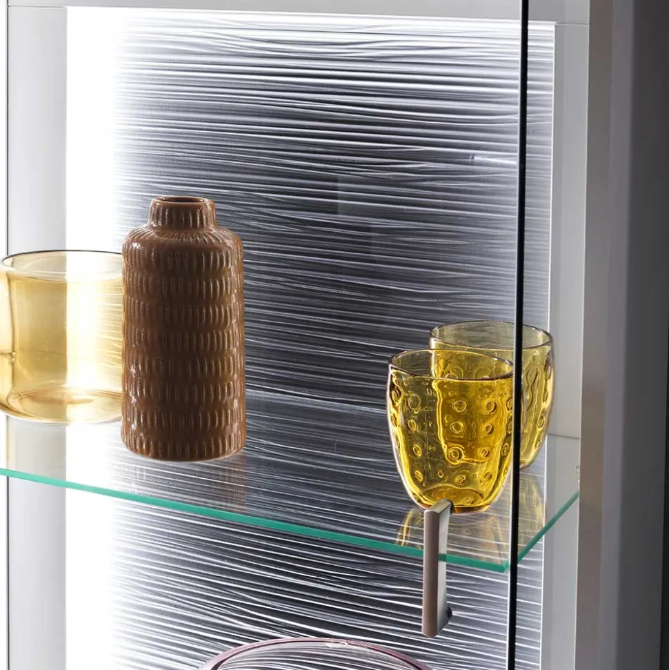 60x208x38 Vitrine in Weiß & Anthrazit - Hazime