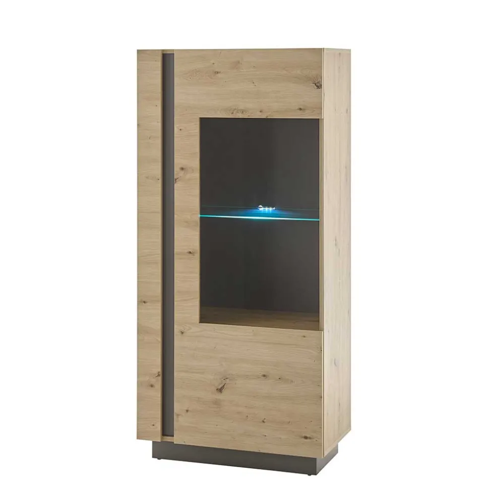 72x154x40 Vitrine in Wildeiche & Dunkelgrau - Lairian
