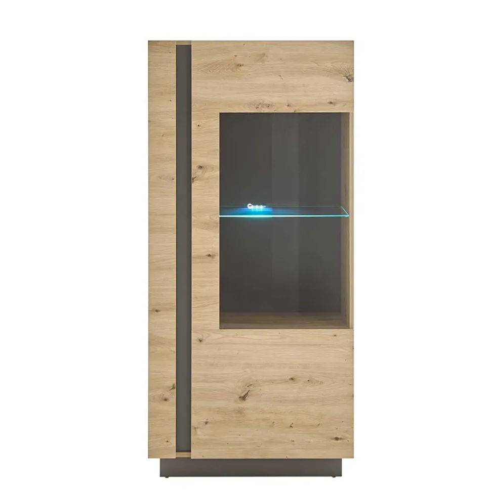 72x154x40 Vitrine in Wildeiche & Dunkelgrau - Lairian