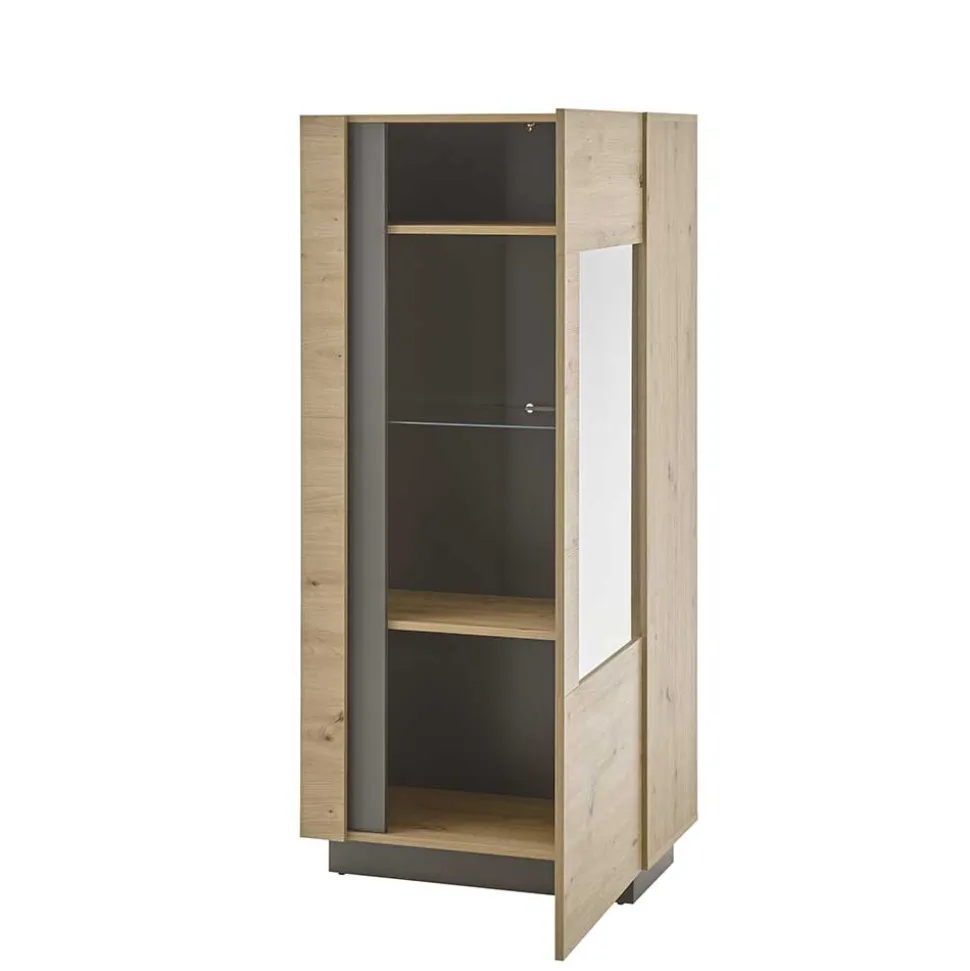 72x154x40 Vitrine in Wildeiche & Dunkelgrau - Lairian