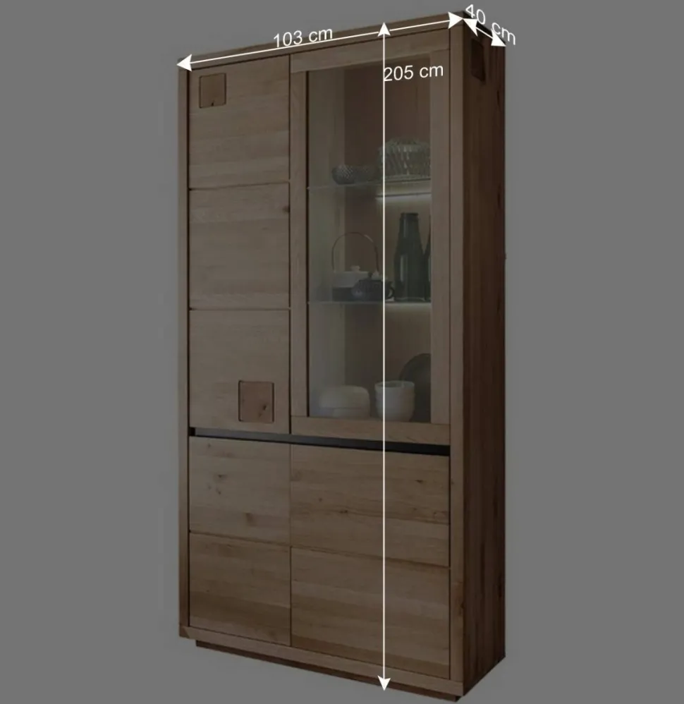 103x205x40 Vitrinenschrank aus Wildeiche Massivholz - Embleys