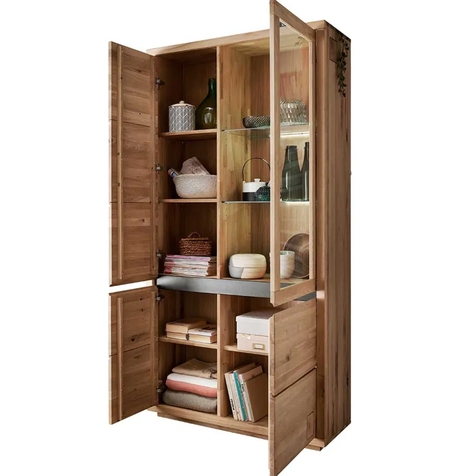 103x205x40 Vitrinenschrank aus Wildeiche Massivholz - Embleys