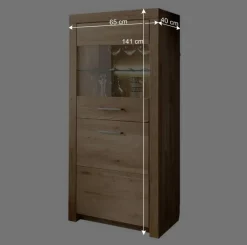 65x141x40 Vitrinenschrank aus Wildeiche Massivholz - Loitons