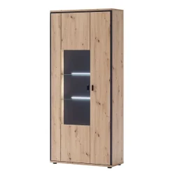 93x210x38 Vitrinenschrank in Eiche Holzdekor - Nikdus