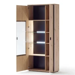 93x210x38 Vitrinenschrank in Eiche Holzdekor - Nikdus