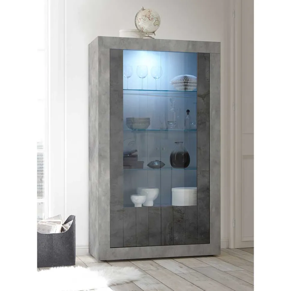 110x191x43 Vitrinenschrank in Grau zweifarbig - Setmora