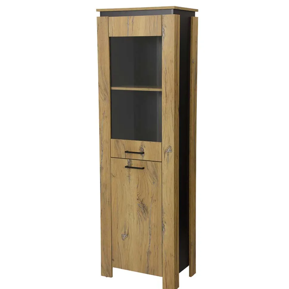 60x190x38 Vitrinenschrank in Zinneiche NB - Traudarian