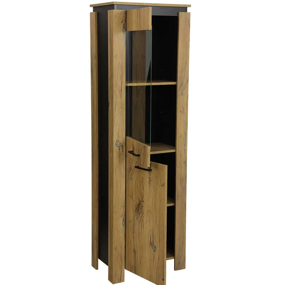 60x190x38 Vitrinenschrank in Zinneiche NB - Traudarian