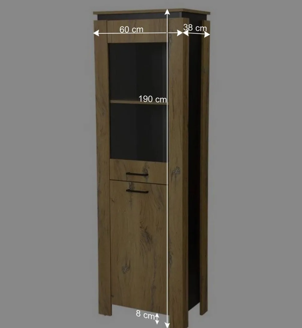 60x190x38 Vitrinenschrank in Zinneiche NB - Traudarian
