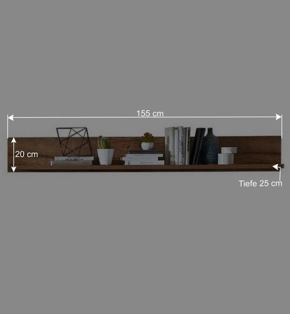 155x20x25 Wandboard in dunklem Eiche Dekor - Xindus