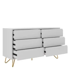 120x70x40 Weiße Kommode mit Metallfüßen in Gold - Pestrov