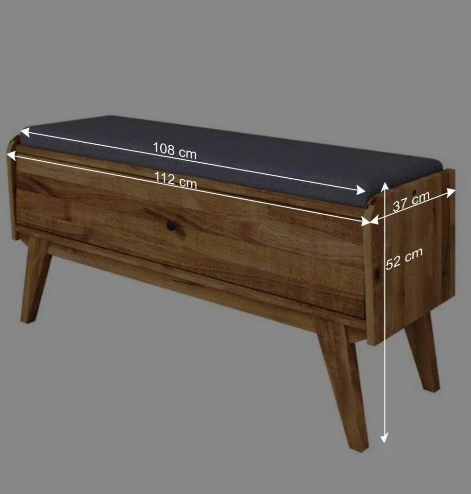 112x52x37 Wildeiche Bank mit Klappe - Hardus