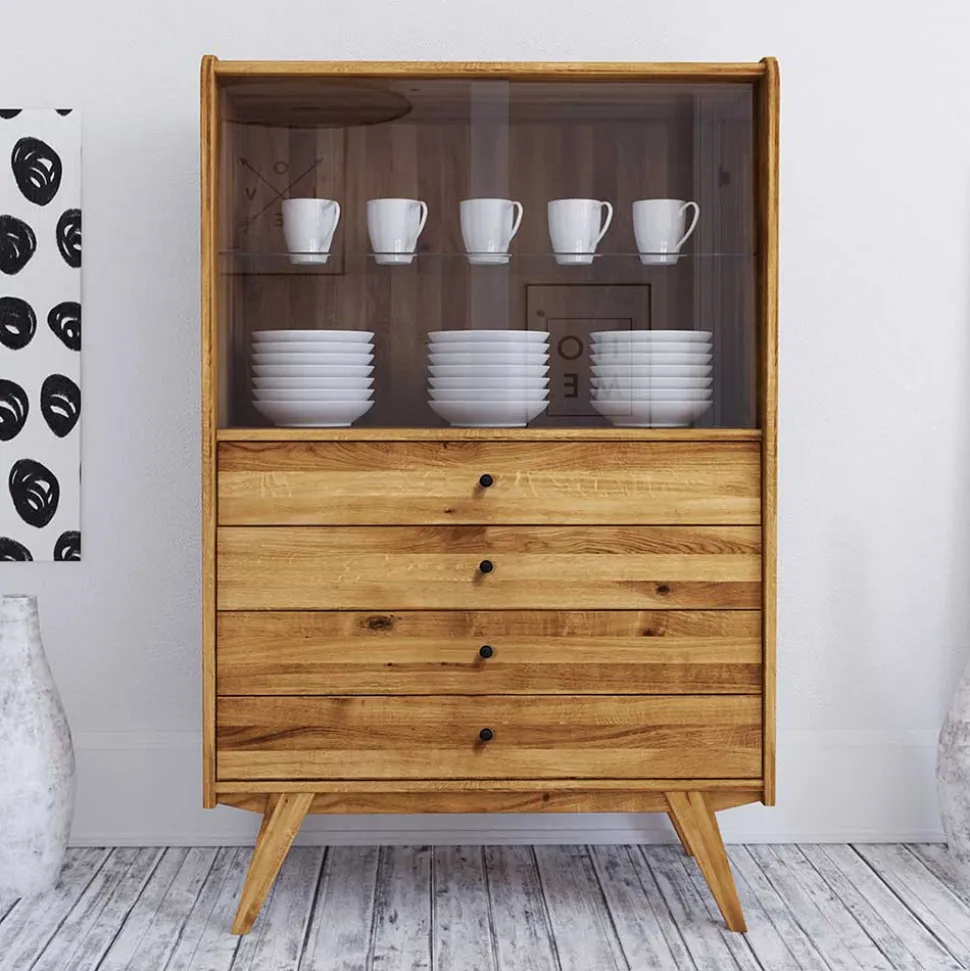 100x154x50 Wildeiche Schrank mit zwei Glastüren - Hardus