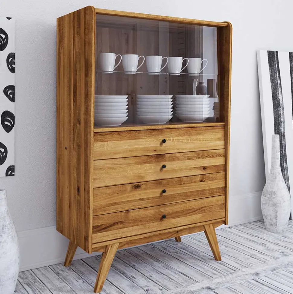 100x154x50 Wildeiche Schrank mit zwei Glastüren - Hardus