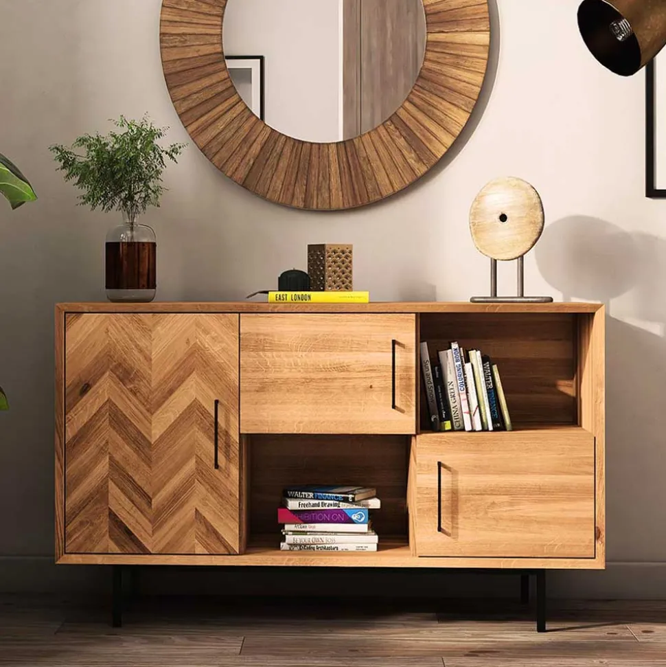 144x80x45 Wildeiche Schrank 3-türig & 3 Fächer - Kerfa