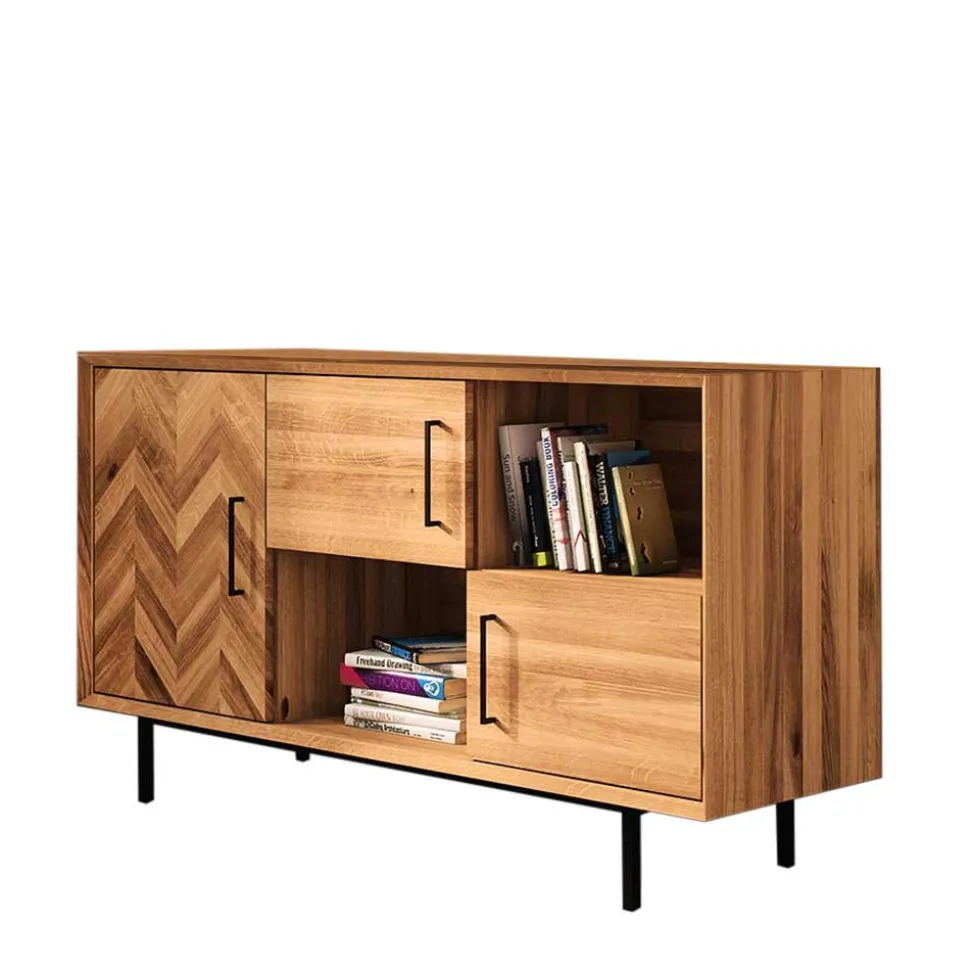 144x80x45 Wildeiche Schrank 3-türig & 3 Fächer - Kerfa