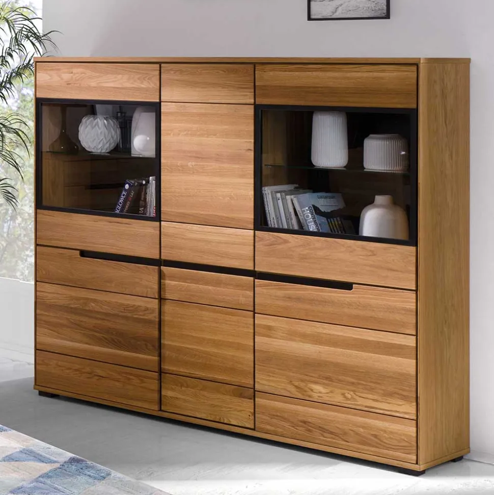 162x148x42 Wohnzimmer Schrank mit Glas Einsätzen - Sennya I