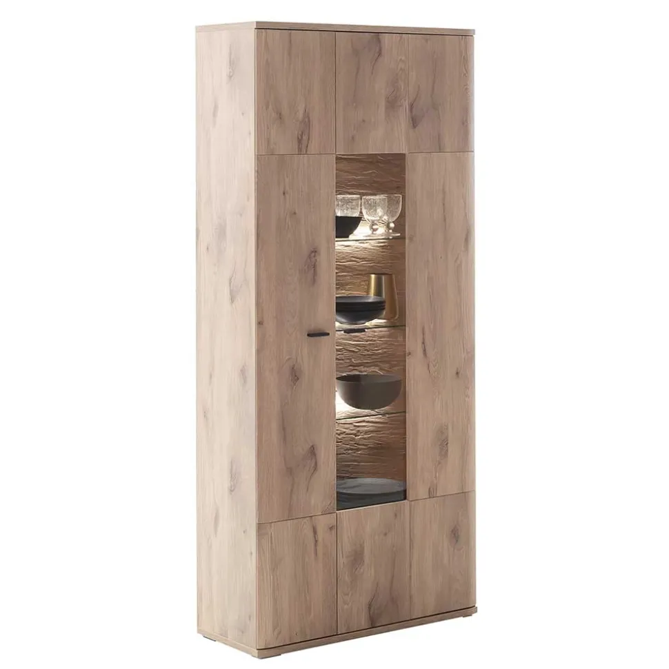 90x200x37 Wohnzimmer Schrank mit Glas Einsatz - Comrinaca