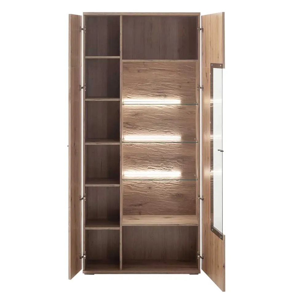 90x200x37 Wohnzimmer Schrank mit Glas Einsatz - Comrinaca