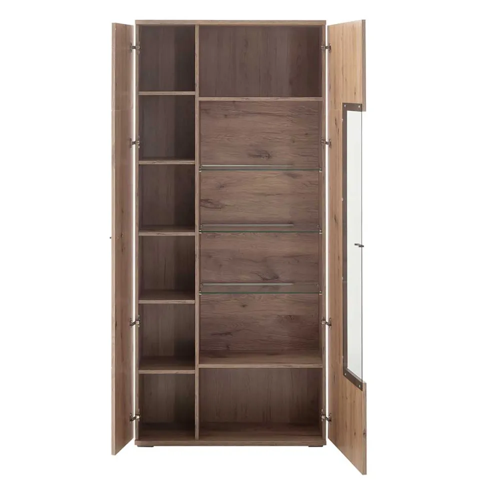 90x200x37 Wohnzimmer Schrank mit Glas Einsatz - Comrinaca