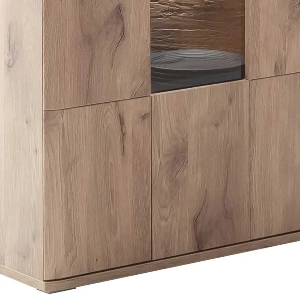 90x200x37 Wohnzimmer Schrank mit Glas Einsatz - Comrinaca