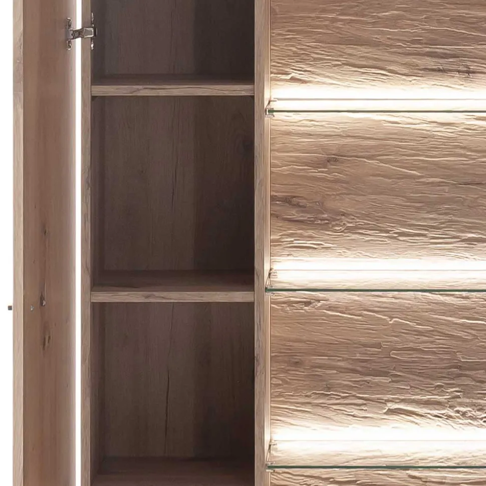 90x200x37 Wohnzimmer Schrank mit Glas Einsatz - Comrinaca