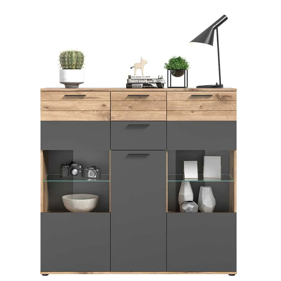 140x134x37 Wohnzimmerschrank Highboard mit Glas - Lucios