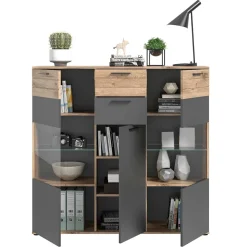 140x134x37 Wohnzimmerschrank Highboard mit Glas - Lucios