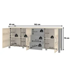 193x79x43 Zweifarbiges Sideboard in Eiche NB - Kanellas
