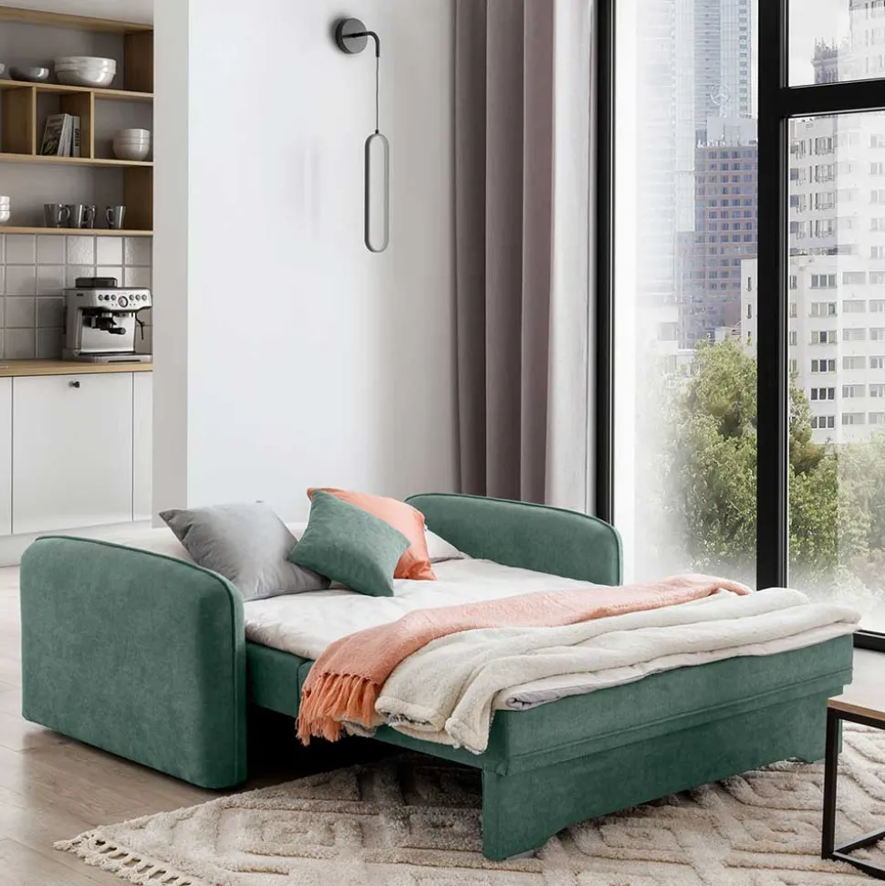 Zweisitzer Schlafsofa in Mintgrün Velours - Ronn